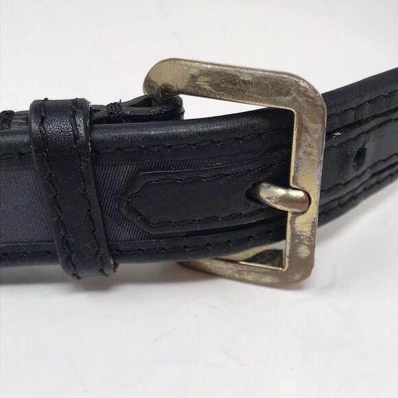 Burberry Womens Size 28/70 Black Smoked Check Nylon Leather Trim Belt Buckle